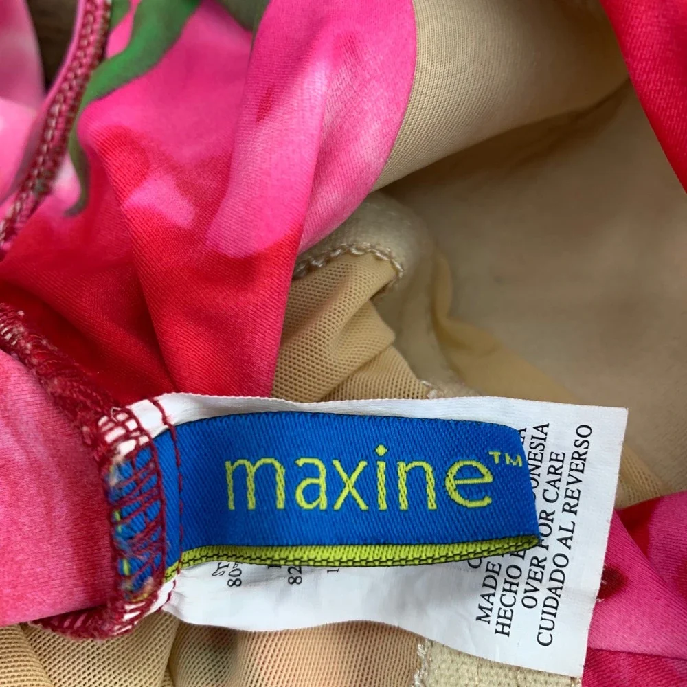 Maxine Pink Tropical Floral Ruched One Piece Swimsuit V-Neck Size 10